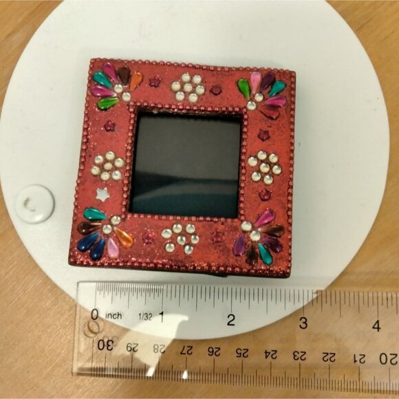Red Jeweled Frame Table Picture Metallic Beaded 3 x 3 - Picture 3 of 5
